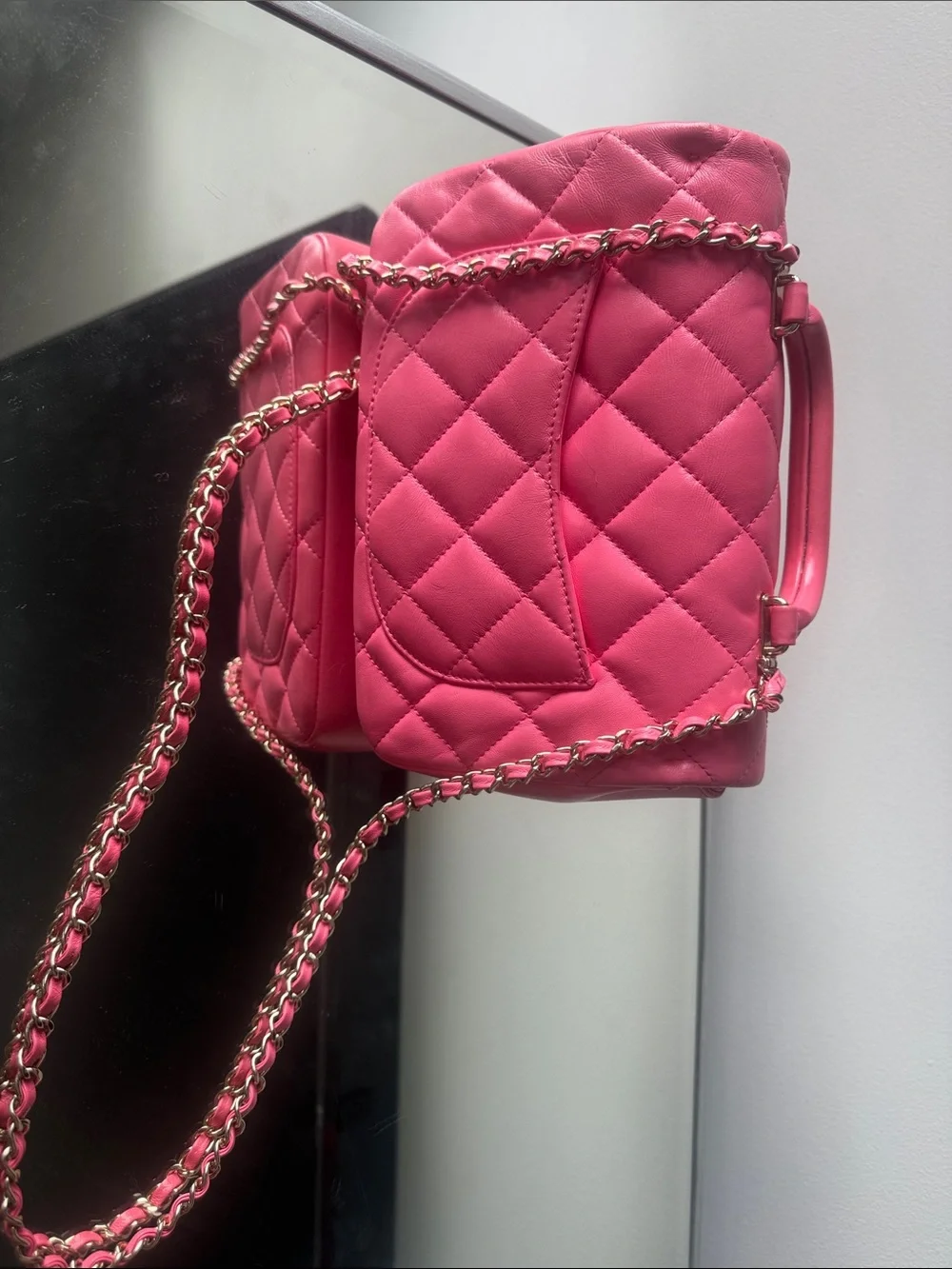 CHANEL Coral Pink Quilted Leather Chain Shoulder Bag